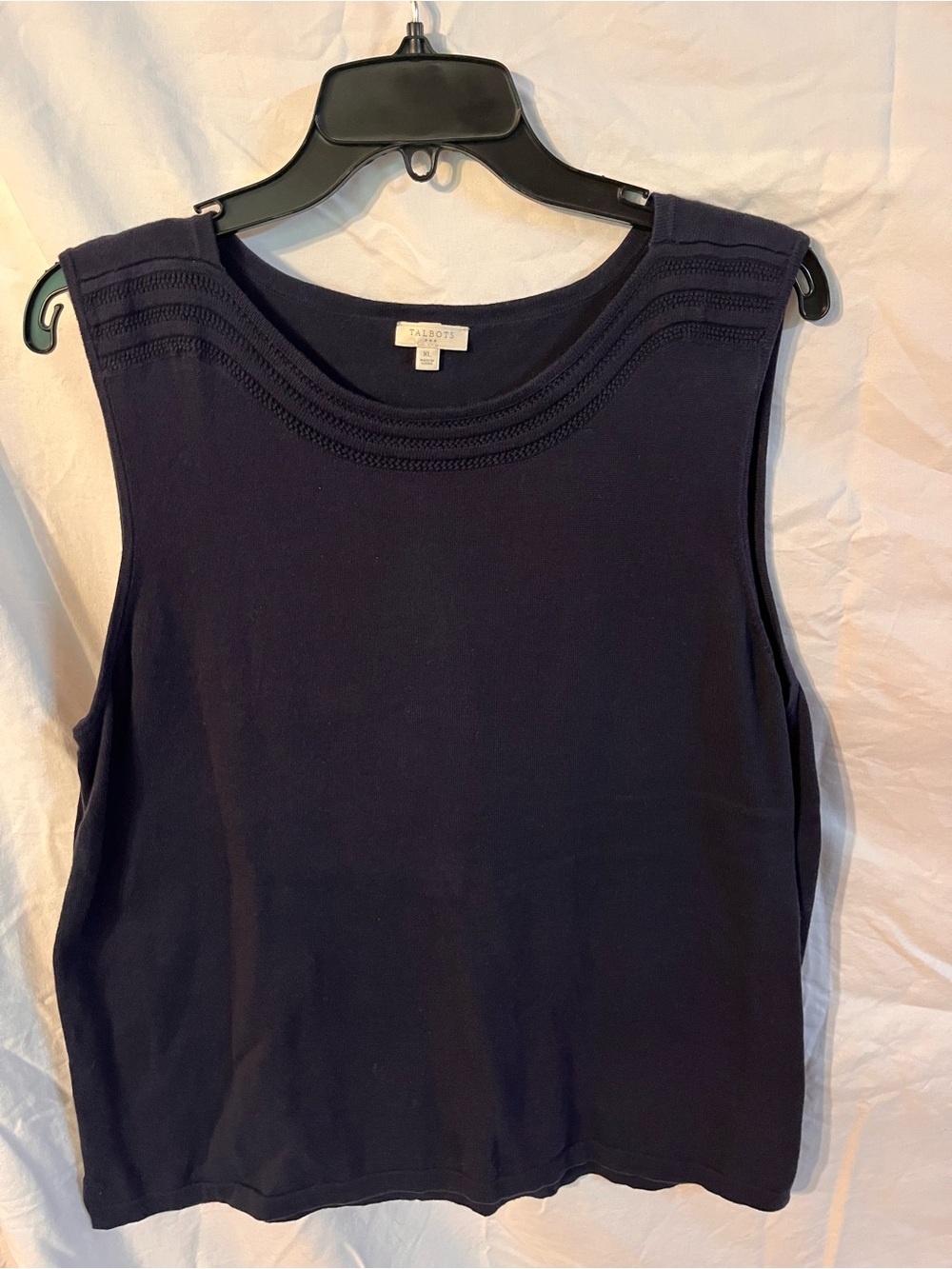 Talbots Navy Sleeveless Knit Shell with Decorative Trim